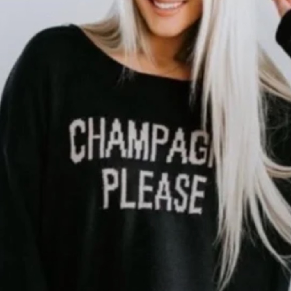 132. Champagne First Black Knit Oversized Sweater NWT